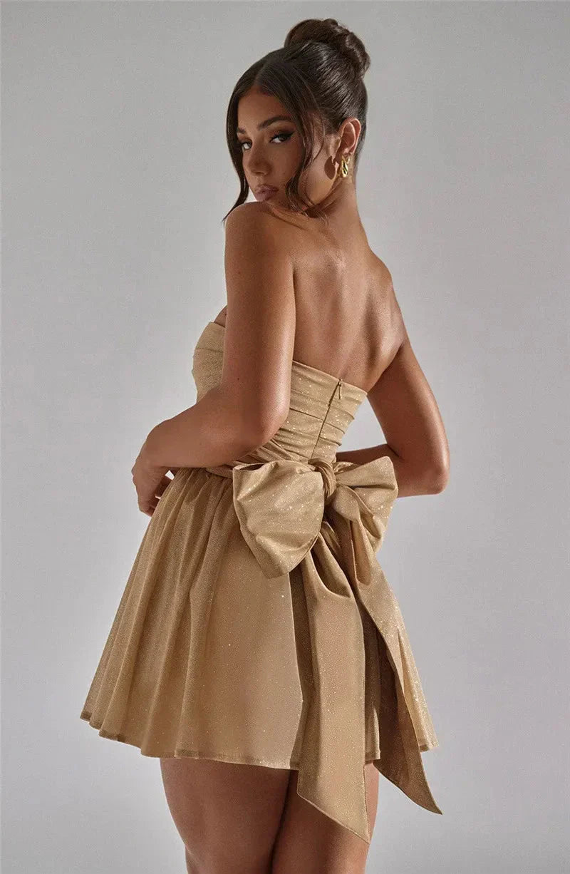 LeRoxy | Strapless Glitter Mini-Jurk | Stijlvolle Glanzende Avondoutfit voor Feestelijke Gelegenheden