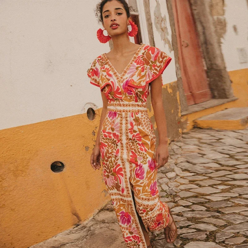 LeRoxy | Maxi Jurk met Bloemenprint en Volantmouwen voor Dames