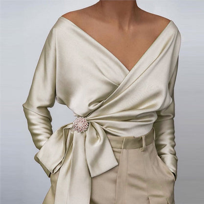 LeRoxy | Off Shoulder Top | Unieke Gekruiste Satijnzachte Blouse voor Dames