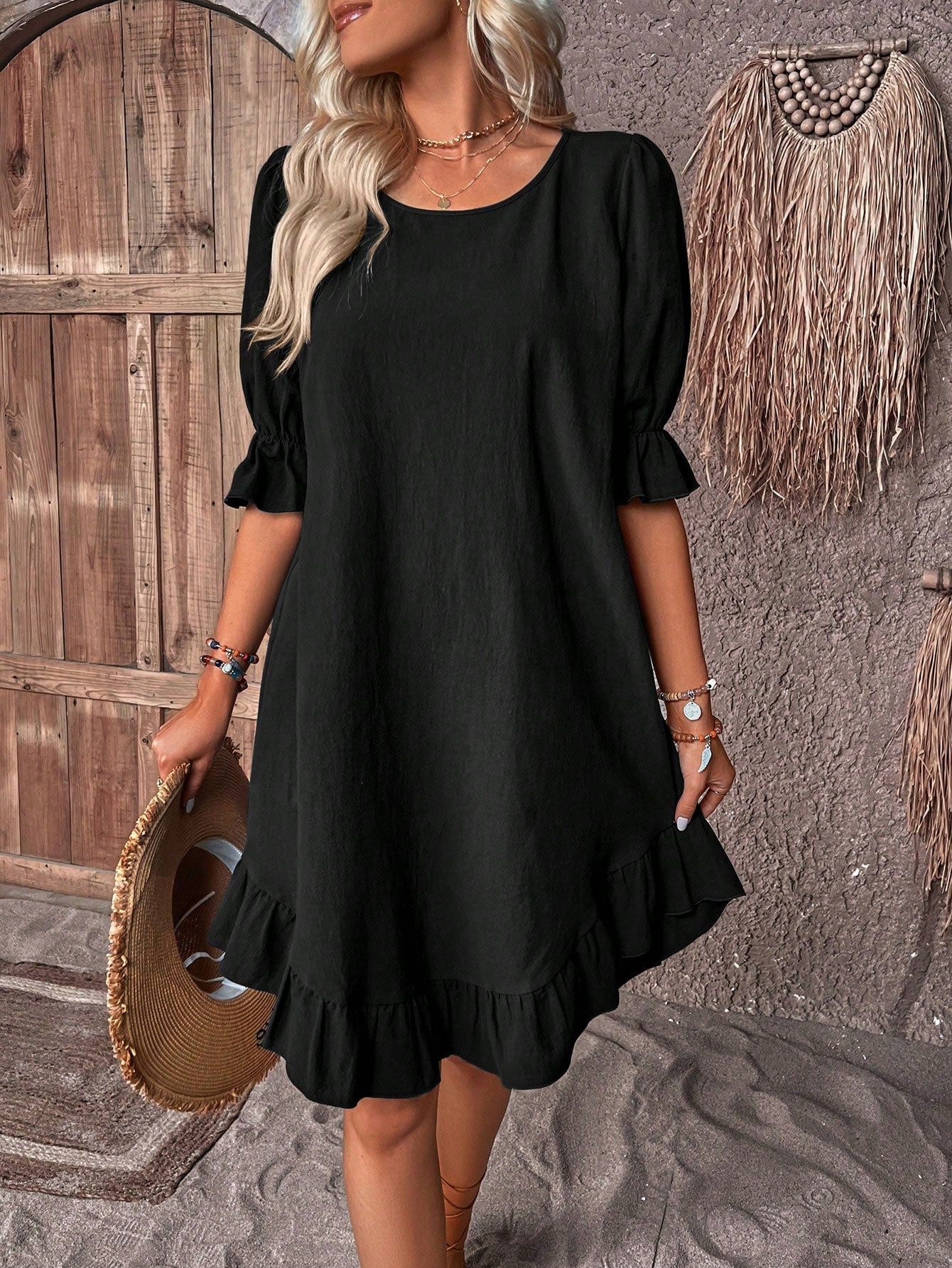 LeRoxy | LeRoxy Midi Jurk Elegant met Buikomslag | Tijdloos Design