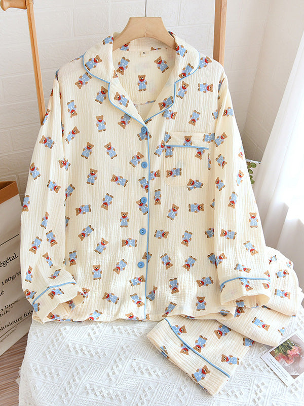 LeRoxy | Dames Pyjama Set met Schattige Beerprint | Comfortabele Nachtkleding