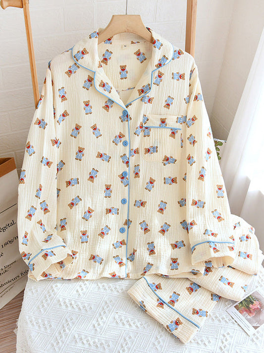 LeRoxy | Dames Pyjama Set met Schattige Beerprint | Comfortabele Nachtkleding
