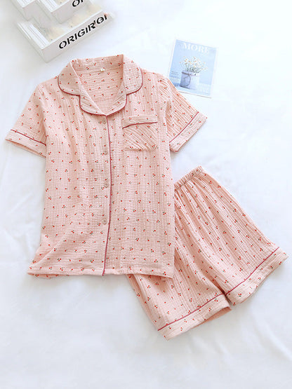 LeRoxy | Dames Pyjama Set van Katoen met Kersenprint | Comfortabele Nachtkleding