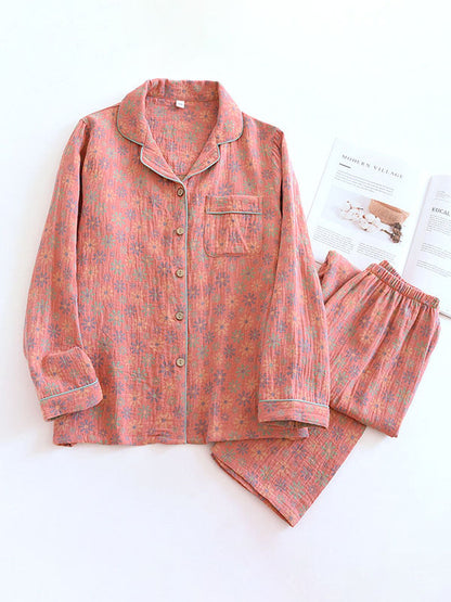 LeRoxy | Vintage Bloemenprint Pyjama Set | 2-delig Crêpe Stijl Dames Nachtkleding