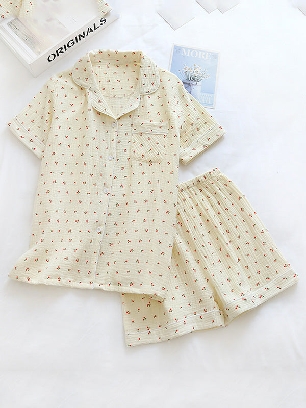 LeRoxy | Dames Pyjama Set van Katoen met Kersenprint | Comfortabele Nachtkleding