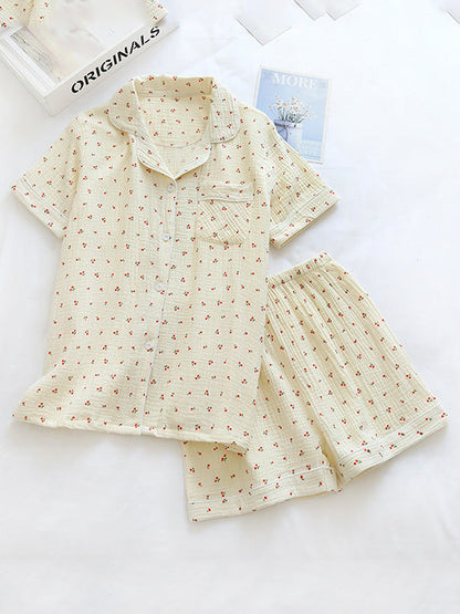 LeRoxy | Dames Pyjama Set van Katoen met Kersenprint | Comfortabele Nachtkleding