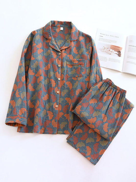 LeRoxy | Vintage Bloemenprint Pyjama Set | 2-delig Crêpe Stijl Dames Nachtkleding