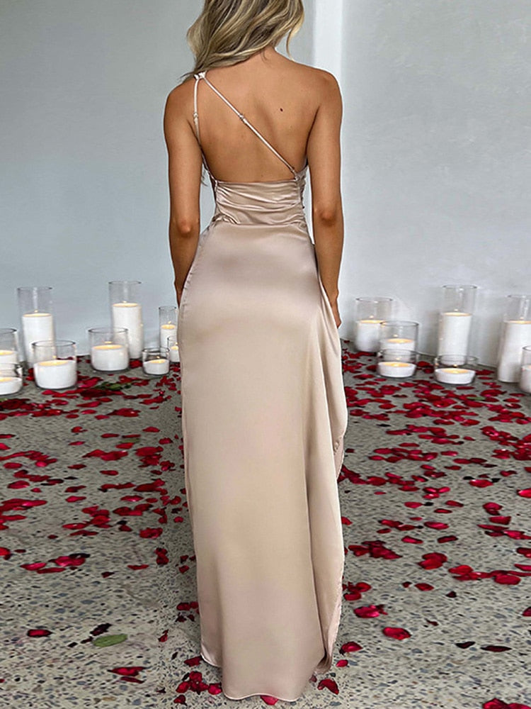 LeRoxy | Satijnen One Shoulder Jurk | Elegante Damesjurk voor Feest & Speciale Gelegenheden
