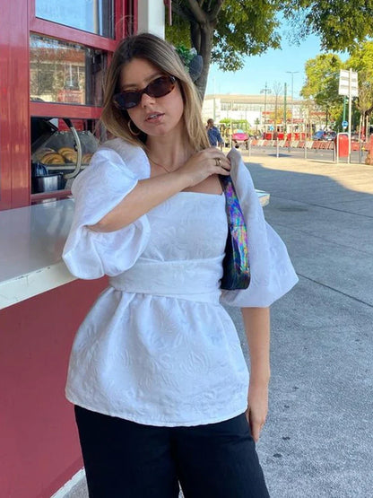 LeRoxy | Stijlvolle Jacquard Top van GlimmerGlam | Elegantie en Comfort in Één