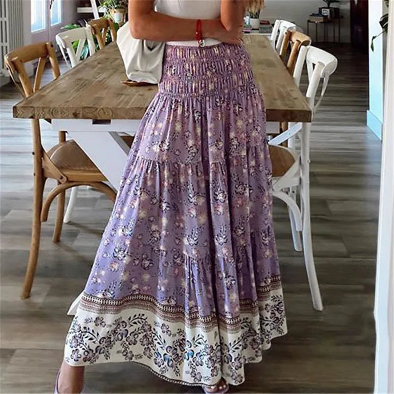 LeRoxy | Maxirok Dames | Gelaagde Boho-Stijl Rok met Bloemenprint | Zomerrok Lang en Zwierig