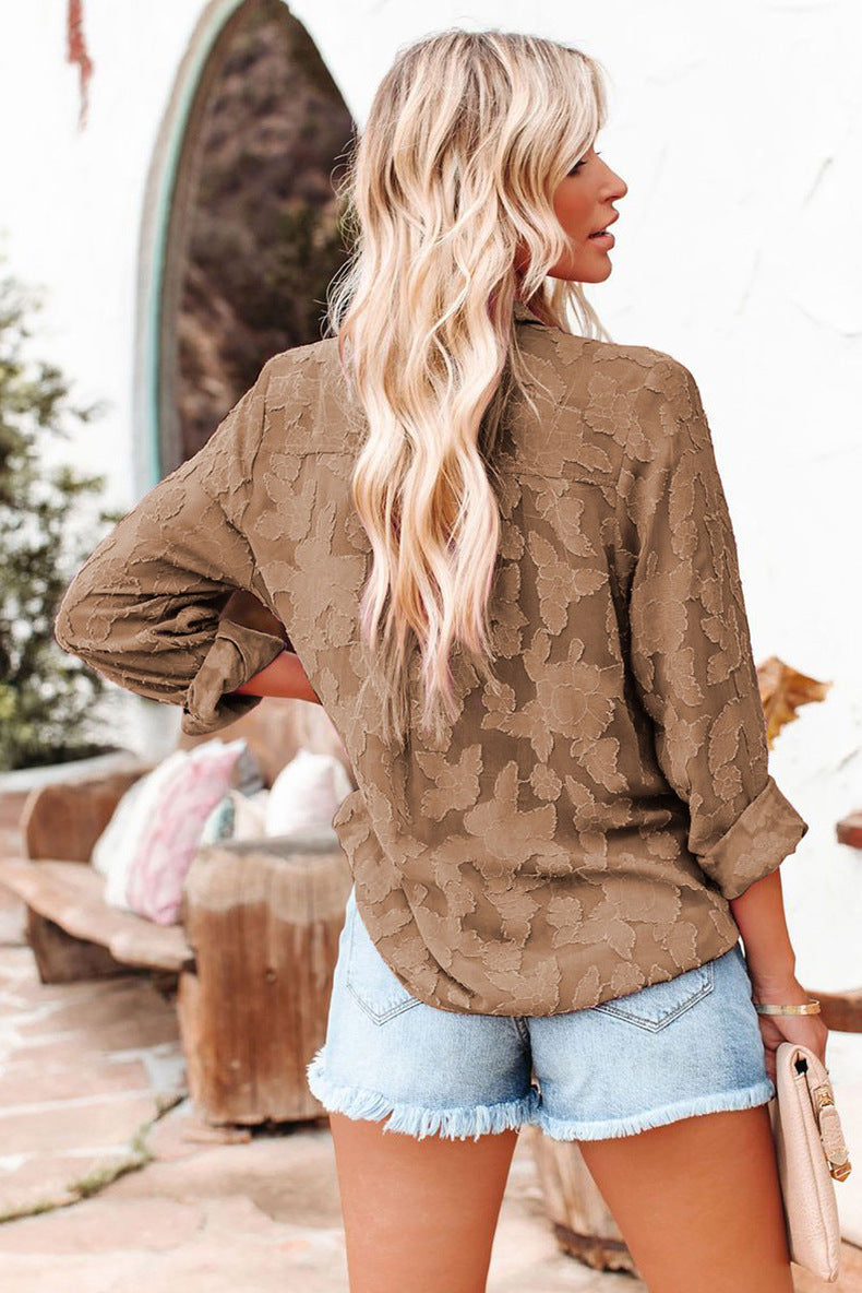 LeRoxy | Bruine Blouse met Stijlvol Patroon | Trendy & Comfortabel Dameskleding