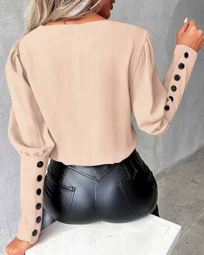 LeRoxy | Damesblouse met Gigot-Mouwen en Knoopjes | Trendy Lente & Zomer Mode