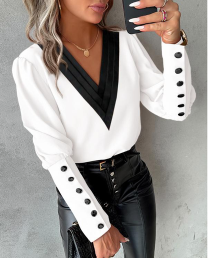 LeRoxy | Damesblouse met Gigot-Mouwen en Knoopjes | Trendy Lente & Zomer Mode