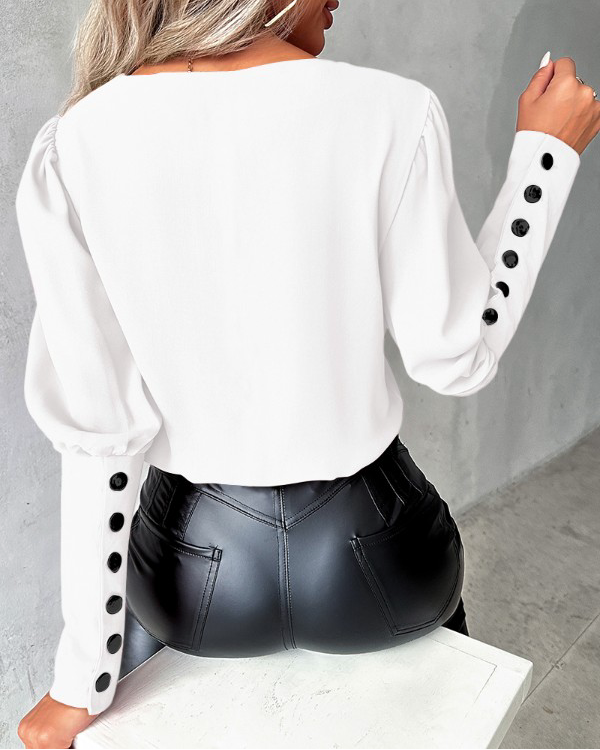 LeRoxy | Damesblouse met Gigot-Mouwen en Knoopjes | Trendy Lente & Zomer Mode