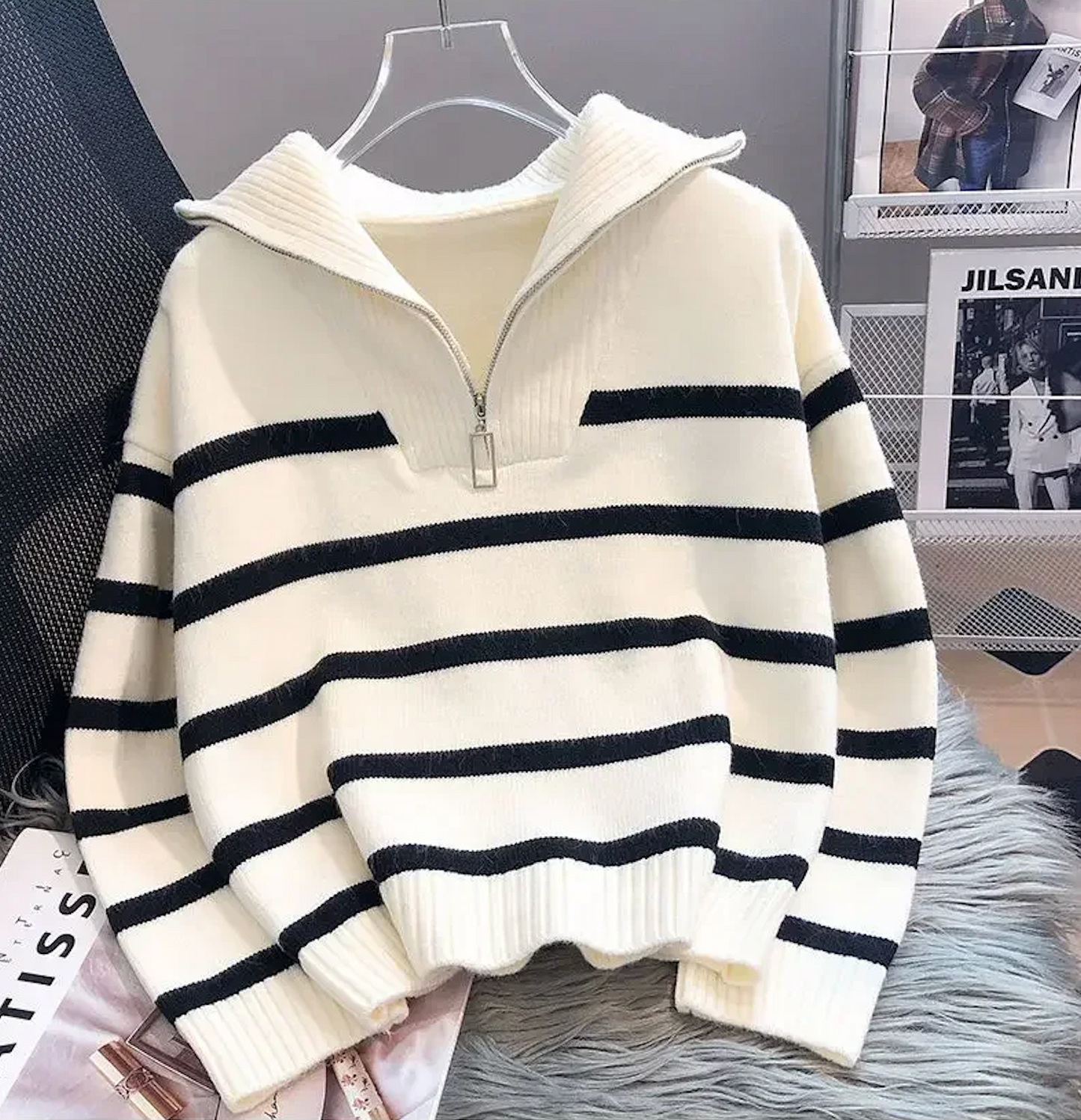 LeRoxy | Gestreepte Dames Half-Zip Trui | Warm & Stijlvol voor Koude Dagen