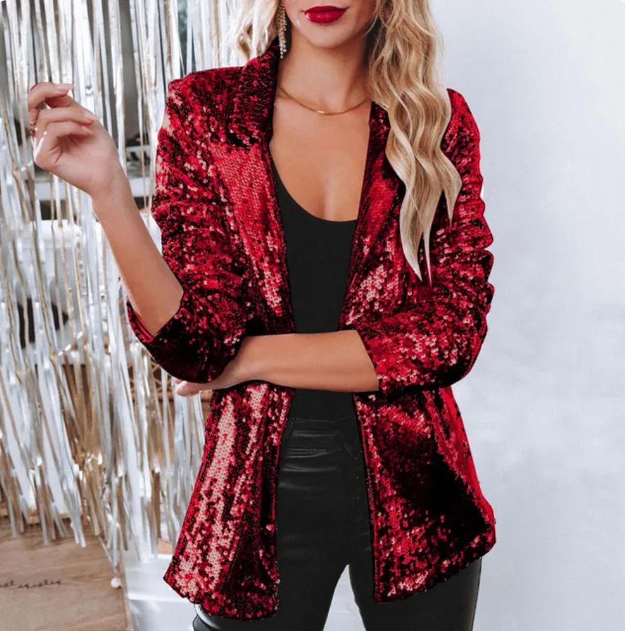 LeRoxy | Lange Glanzende Feestjas Blazer voor Dames |  Elegant & Glinsterend