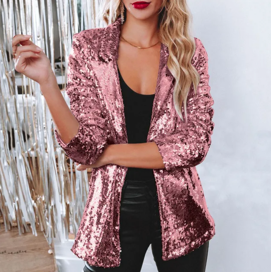LeRoxy | Lange Glanzende Feestjas Blazer voor Dames |  Elegant & Glinsterend