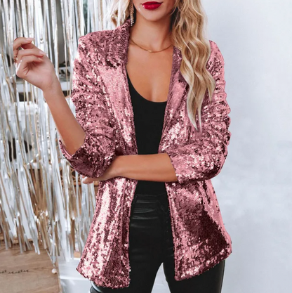 LeRoxy | Lange Glanzende Feestjas Blazer voor Dames |  Elegant & Glinsterend