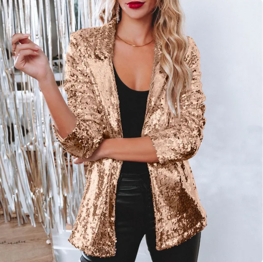 LeRoxy | Lange Glanzende Feestjas Blazer voor Dames |  Elegant & Glinsterend
