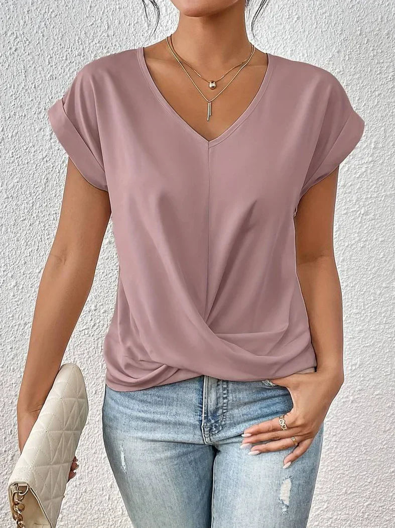 LeRoxy | Damesbloes | Casual Korte Mouw V-Hals Top | Licht & Comfortabel