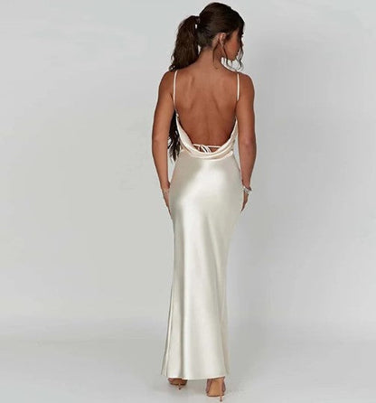 LeRoxy | Dames Slipdress Satijnen Look Lange Jurk Cowl Hals Spaghetti Bandjes