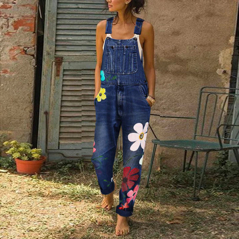 LeRoxy |  Stijlvolle dames jumpsuit van denim met bloemenprint