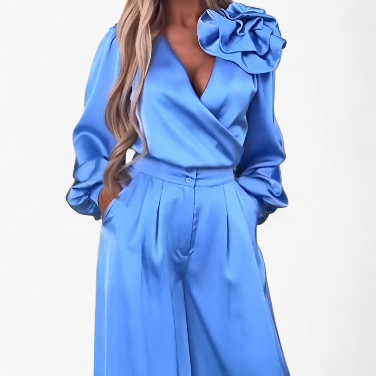 LeRoxy | Damesset | V-hals Top en Wijde Broek van Polyester | Comfortabele Tweedelige Outfit