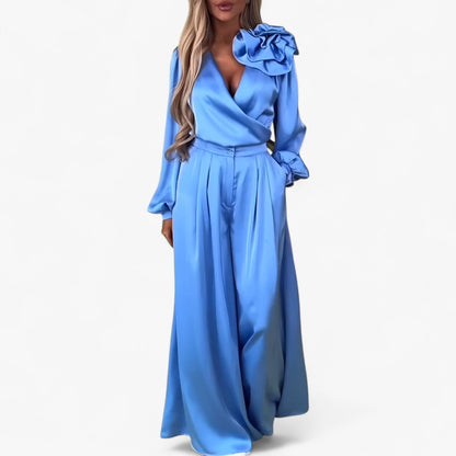 LeRoxy | Damesset | V-hals Top en Wijde Broek van Polyester | Comfortabele Tweedelige Outfit