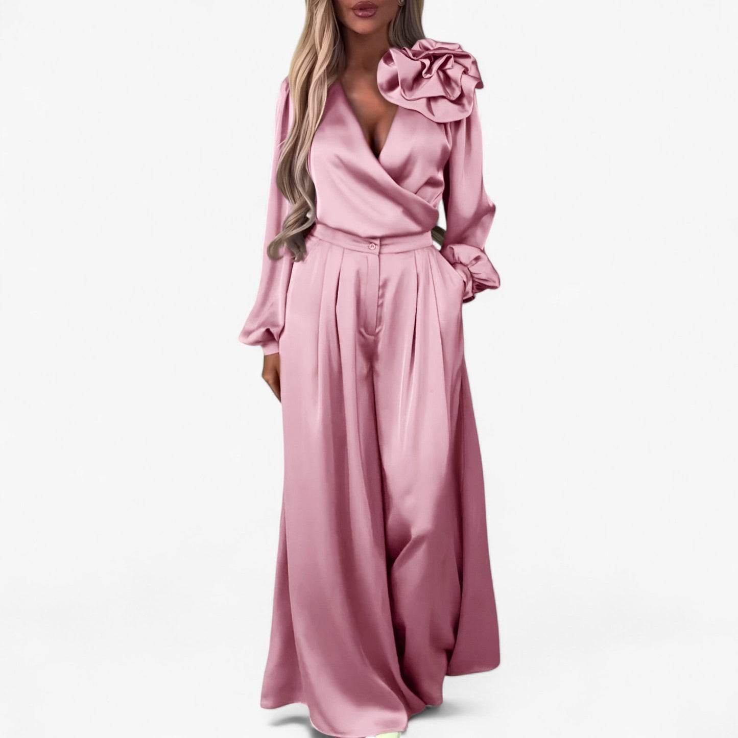 LeRoxy | Damesset | V-hals Top en Wijde Broek van Polyester | Comfortabele Tweedelige Outfit