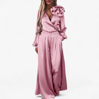 LeRoxy | Damesset | V-hals Top en Wijde Broek van Polyester | Comfortabele Tweedelige Outfit