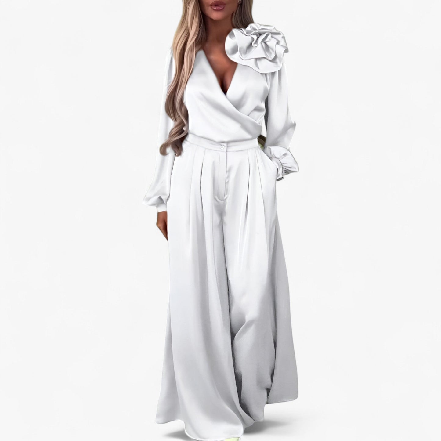 LeRoxy | Damesset | V-hals Top en Wijde Broek van Polyester | Comfortabele Tweedelige Outfit
