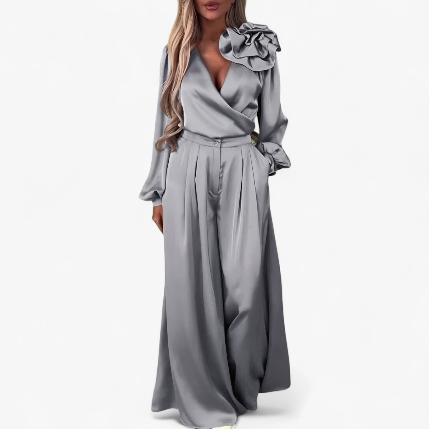 LeRoxy | Damesset | V-hals Top en Wijde Broek van Polyester | Comfortabele Tweedelige Outfit