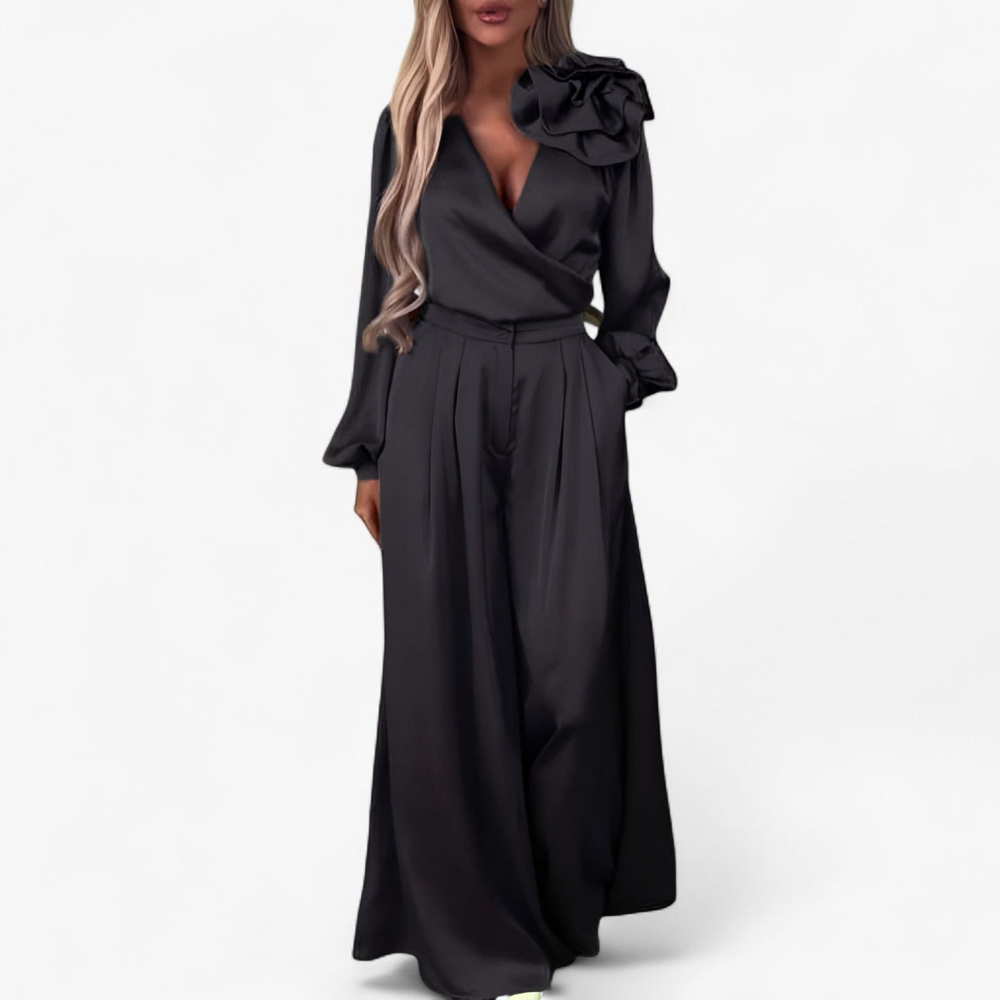 LeRoxy | Damesset | V-hals Top en Wijde Broek van Polyester | Comfortabele Tweedelige Outfit