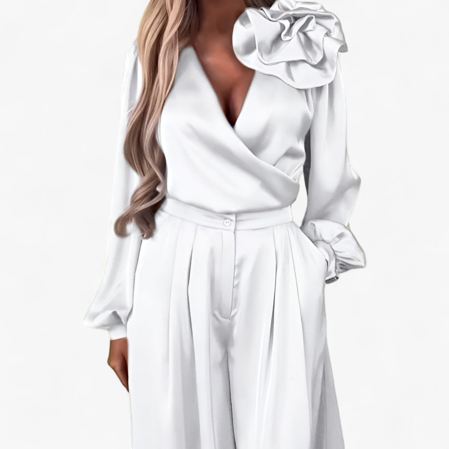 LeRoxy | Damesset | V-hals Top en Wijde Broek van Polyester | Comfortabele Tweedelige Outfit