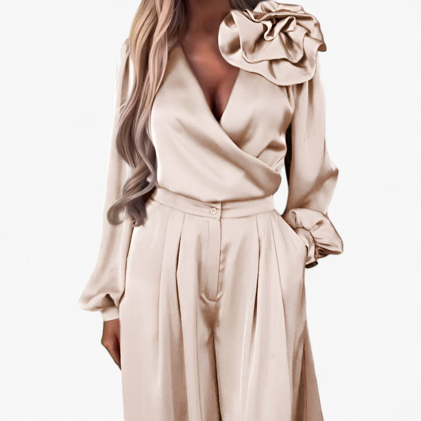 LeRoxy | Damesset | V-hals Top en Wijde Broek van Polyester | Comfortabele Tweedelige Outfit