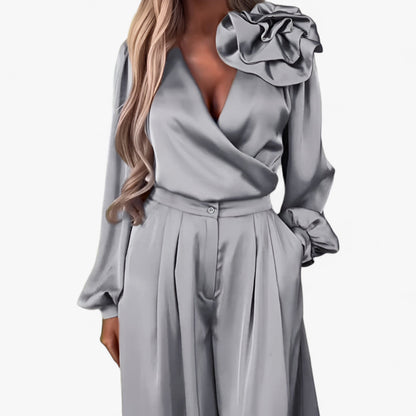 LeRoxy | Damesset | V-hals Top en Wijde Broek van Polyester | Comfortabele Tweedelige Outfit