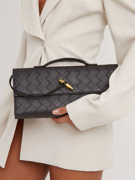 LeRoxy |  Luxe Geweven Handtas met Gouden Sluiting | Stijlvolle Dames Tas