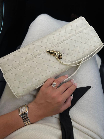 LeRoxy |  Luxe Geweven Handtas met Gouden Sluiting | Stijlvolle Dames Tas