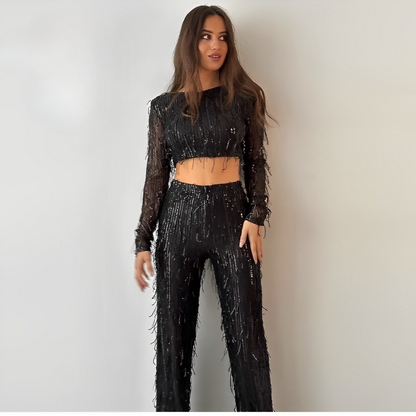 LeRoxy | Tweedelige Set Dames | Pailletten & Kwastjes | Party Outfit