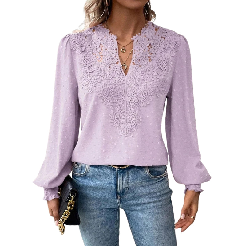 LeRoxy | Damesblouse Lange Mouwen V-Hals met Kantdetails