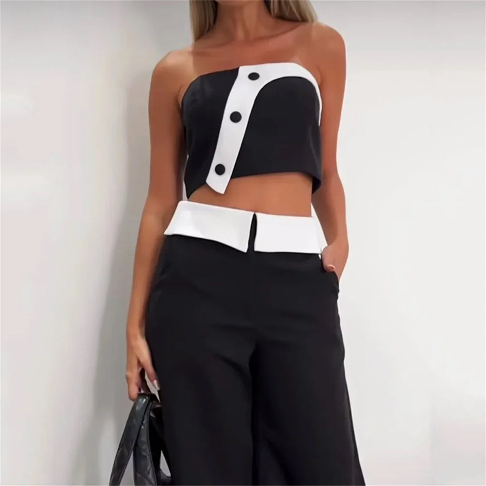 LeRoxy | Crop Top & Wijde Broek met Hoge Taille Set | Comfortabel en Trendy Mode voor Elke Gelegenheid