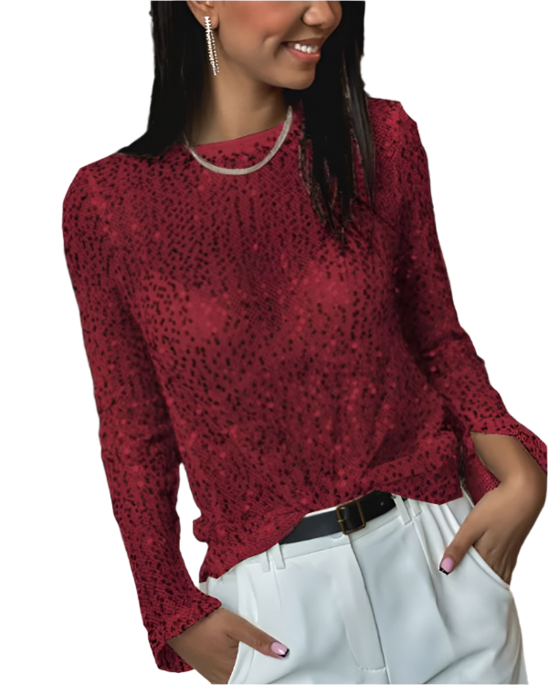 LeRoxy | Pailletten Top Lange Mouwen | Dames Glitter Shirt Feestelijk