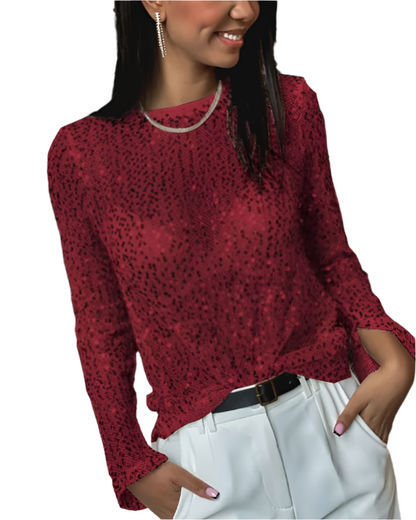 LeRoxy | Pailletten Top Lange Mouwen | Dames Glitter Shirt Feestelijk