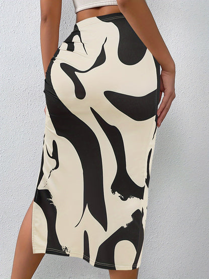 LeRoxy | Abstracte Midi Rok voor Dames – Elegante | Figuuraccentuerende Rok met Modern Patroon