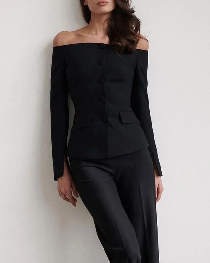 LeRoxy - Stijlvolle Button-Up Overhemd & Broek Set | Elegante Dames Outfit