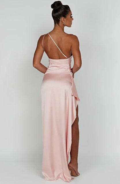 LeRoxy | Elegante Satijnen Splitjurk | Eén Schouder Avondjurk | Luxe Damesmode