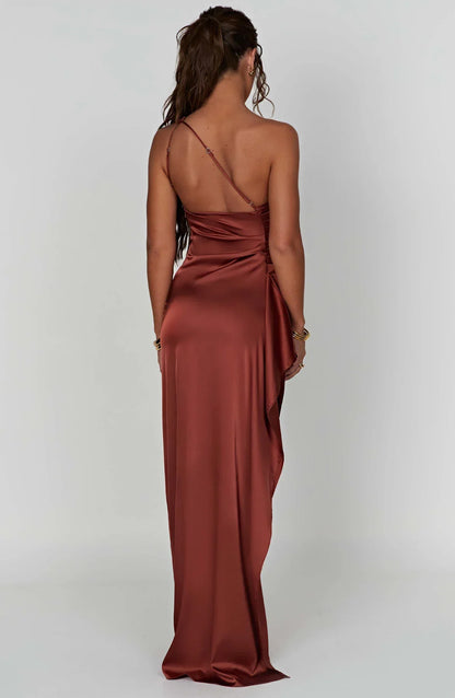 LeRoxy | Elegante Satijnen Splitjurk | Eén Schouder Avondjurk | Luxe Damesmode
