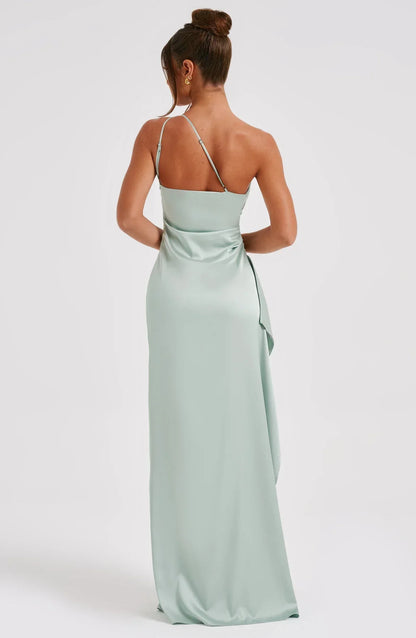 LeRoxy | Elegante Satijnen Splitjurk | Eén Schouder Avondjurk | Luxe Damesmode
