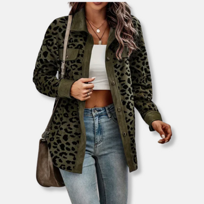 LeRoxy | Dames Jacket van Ribstof met Luipaardprint, Relaxed Fit en Lange Mouwen