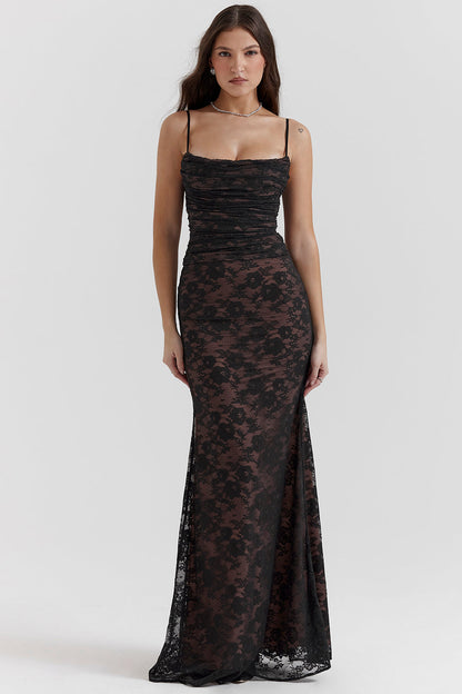LeRoxy | Chique Vrouwelijke Maxi Jurk met Korset en Kant | Elegant & Stijlvol